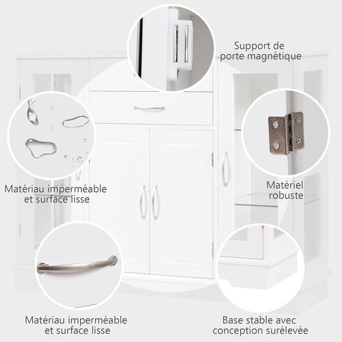 Buffet De Cuisine, Meuble De Rangement 107 X 30 X 82 Cm Blanc