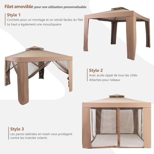 Tonnelle De Jardin 3 X 3m En Polyester Imperméabilisé Anti Uv 50+, Tente Réception (brun)