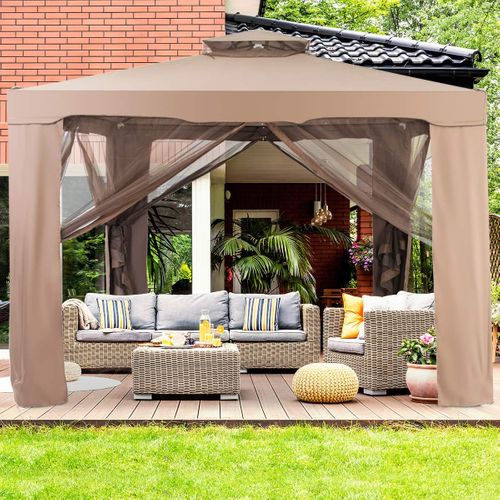 Tonnelle De Jardin 3 X 3m En Polyester Imperméabilisé Anti Uv 50+, Tente Réception (brun)
