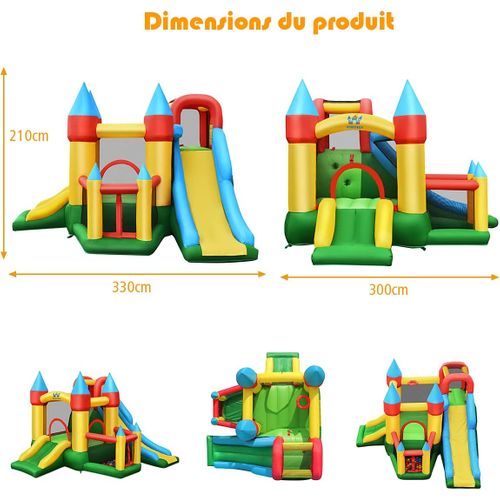 Château Gonflable Avec Gonfleur De 580-610w 2 Toboggans, 330 X 300 X 210 Cm Charge Max 135kg