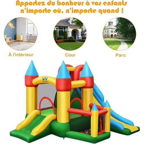 Château Gonflable Avec Gonfleur De 580-610w 2 Toboggans, 330 X 300 X 210 Cm Charge Max 135kg