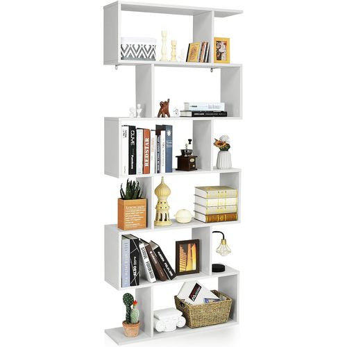 Bibliothèque/étagère De Rangement à 6 Niveaux-80x23x191 Cm De Style Industriel En Forme De S, Blanc