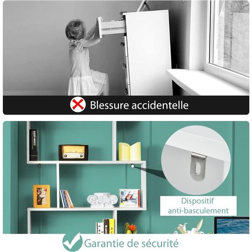 Bibliothèque/étagère De Rangement à 6 Niveaux-80x23x191 Cm De Style Industriel En Forme De S, Blanc