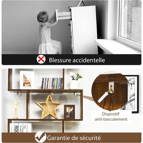 Bibliothèque/étagère De Rangement à 6 Niveaux-80x23x191 Cm De Style Industriel En Forme De S, Café