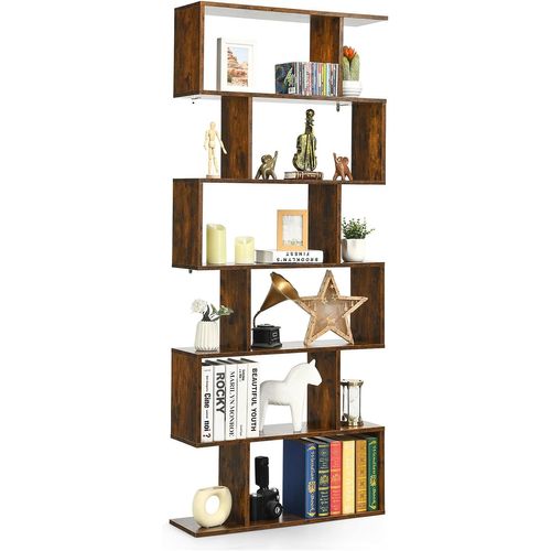 Bibliothèque/étagère De Rangement à 6 Niveaux-80x23x191 Cm De Style Industriel En Forme De S, Café