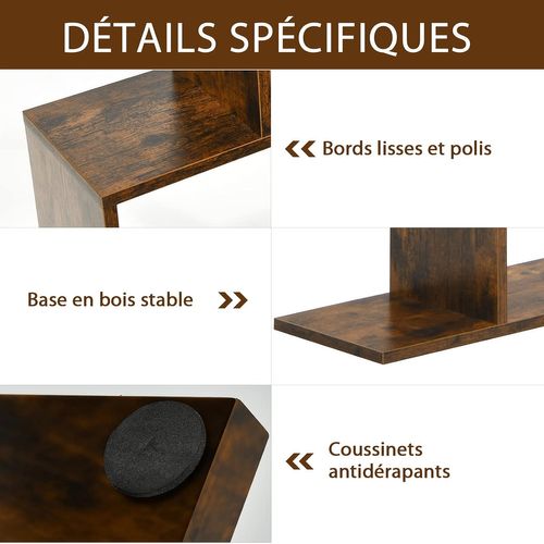 Bibliothèque/étagère De Rangement à 6 Niveaux-80x23x191 Cm De Style Industriel En Forme De S, Café