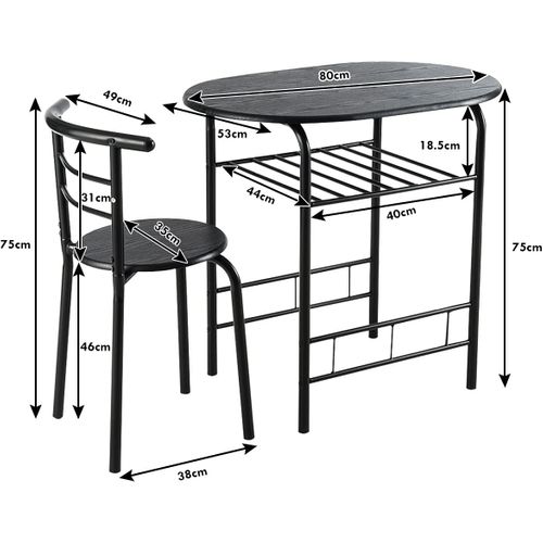Ensemble De Table Et 2 Chaises Pour Salle à Manger 80 X 53 X75cm (l X L X H) Noir