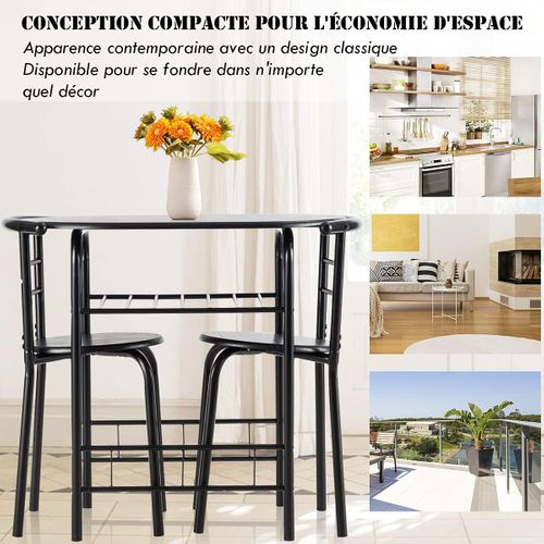 Ensemble De Table Et 2 Chaises Pour Salle à Manger 80 X 53 X75cm (l X L X H) Noir