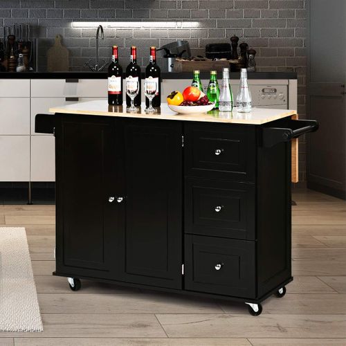 Desserte Sur Roulettes Service De Cuisine De Roulant Avec Plans De Travail Rabattable En Bois Noir