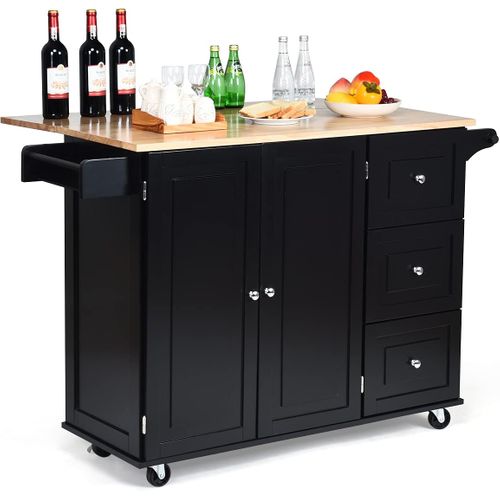 Desserte Sur Roulettes Service De Cuisine De Roulant Avec Plans De Travail Rabattable En Bois Noir