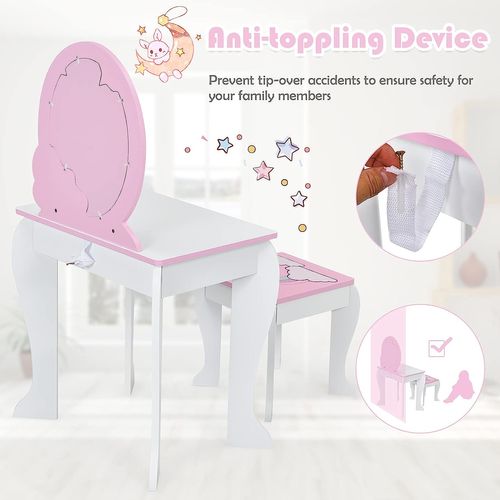 Coiffeuse Pour Enfant Avec Tabouret, Miroir Détachable Et 1 Tiroir De Rangement Blanc