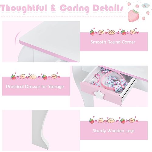 Coiffeuse Pour Enfant Avec Tabouret, Miroir Détachable Et 1 Tiroir De Rangement Blanc