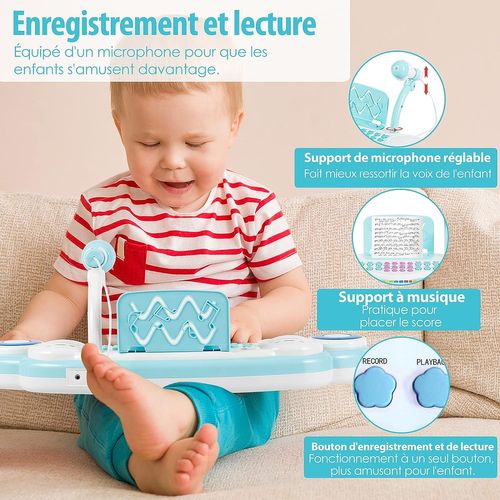 Clavier Electronique Piano Pour Enfants 37 Touches-4 Effets Lumière 18 Mois + Bleu