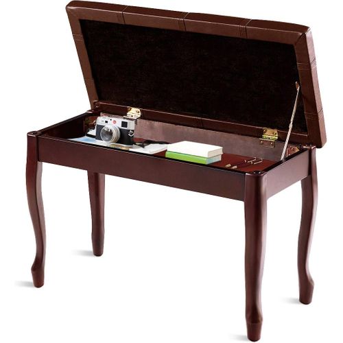 Banquette Pour Piano, Avec Coussin En Cuir Rembourré Confortable Et Compartiment De Rangement Marron