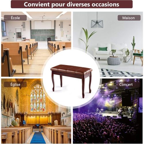 Banquette Pour Piano, Avec Coussin En Cuir Rembourré Confortable Et Compartiment De Rangement Marron