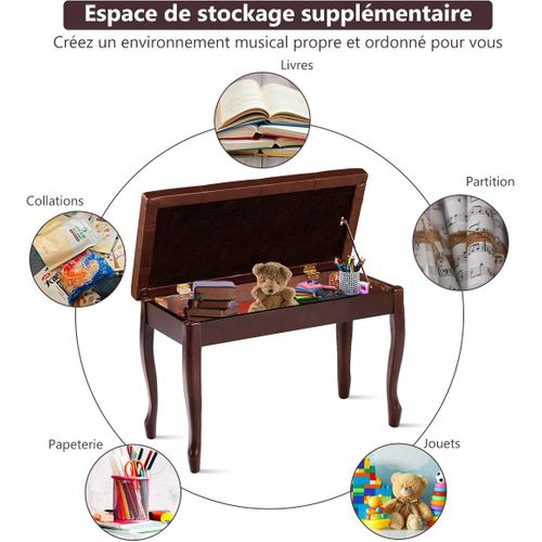 Banquette Pour Piano, Avec Coussin En Cuir Rembourré Confortable Et Compartiment De Rangement Marron
