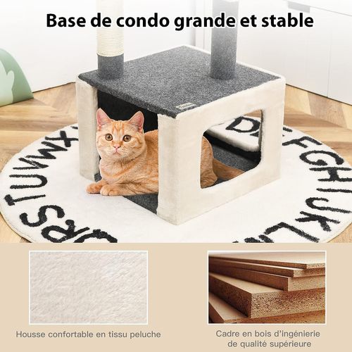 Arbre à Chat Perchoir Large 42x42x80 Cm Avec Poteau En Sisal Balle En Peluche 2 Niches Pour Jeux Rep