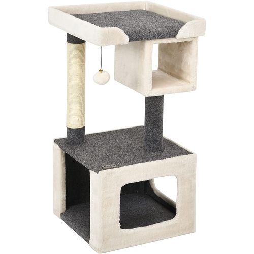 Arbre à Chat Perchoir Large 42x42x80 Cm Avec Poteau En Sisal Balle En Peluche 2 Niches Pour Jeux Rep