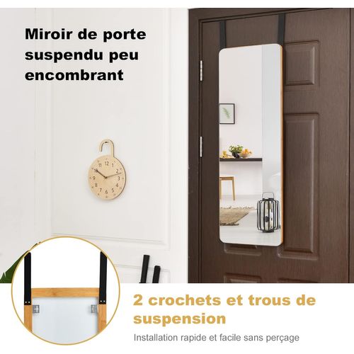 Miroir Porte Suspendu 100 X 35 Cm Avec Cadre En Bambou, 2 Façons D'accrochage Et Style Moderne