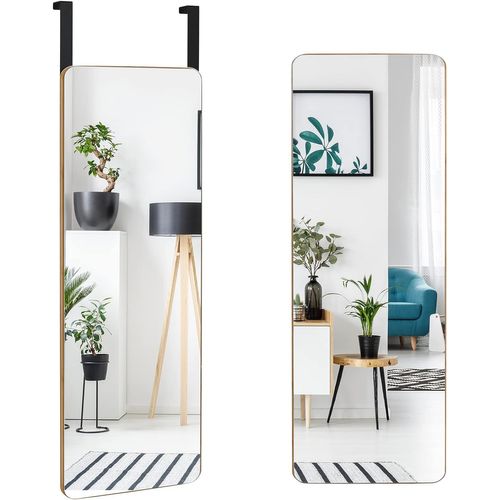 Miroir Porte Suspendu 100 X 35 Cm Avec Cadre En Bambou, 2 Façons D'accrochage Et Style Moderne