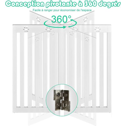 Barrière Autoportante Pour Chien 3 Panneaux En Bois Charnières Métalliques à 360° Blanc