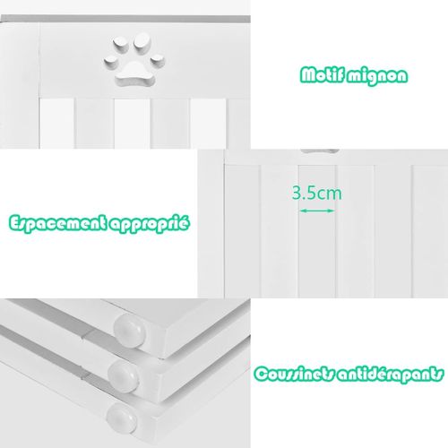Barrière Autoportante Pour Chien 3 Panneaux En Bois Charnières Métalliques à 360° Blanc