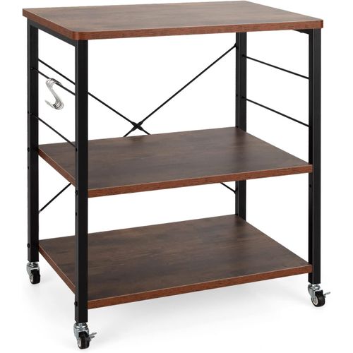 Chariot De Service à Roulette Avec 10 Crochets Amovibles et 3 Desserte De Cuisine (marron)