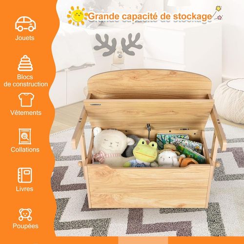 3 En 1 Table Enfant En Bois Avec Chaise, Banc Coffre à Jouets, Charge10/30kg, 60x57x44cm Naturel