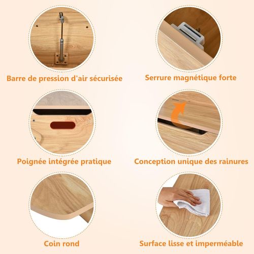 3 En 1 Table Enfant En Bois Avec Chaise, Banc Coffre à Jouets, Charge10/30kg, 60x57x44cm Naturel