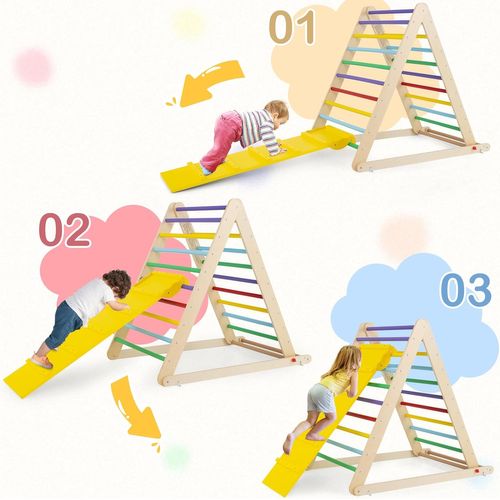 2 En 1 Échelle D’escalade Pour Enfants, Triangle Escalade En Bois Pliant De Haute Qualité