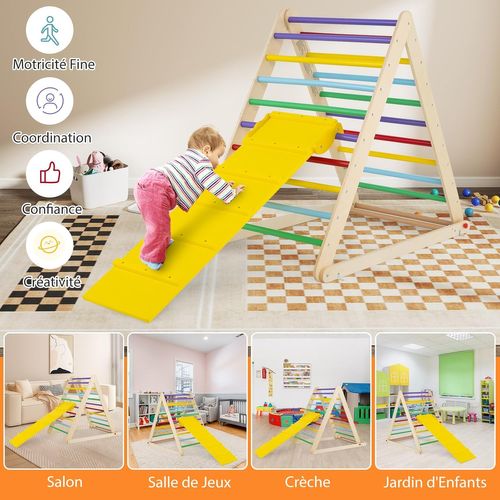 2 En 1 Échelle D’escalade Pour Enfants, Triangle Escalade En Bois Pliant De Haute Qualité