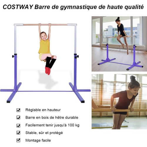 Barre De Gymnastique En Acier Hauteur Réglable De 91 à 150cm Charge 100kg Violet