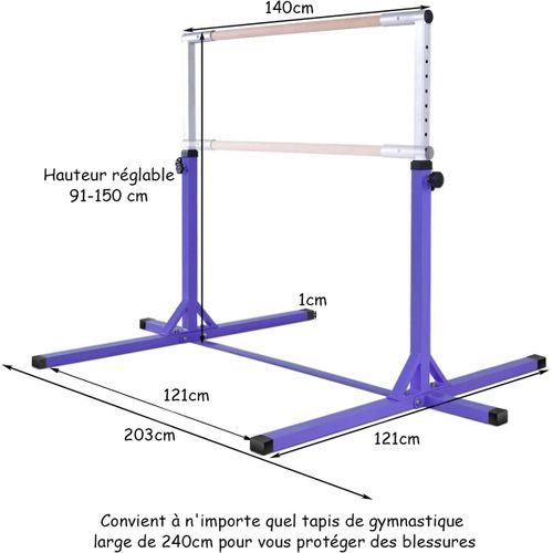 Barre De Gymnastique En Acier Hauteur Réglable De 91 à 150cm Charge 100kg Violet