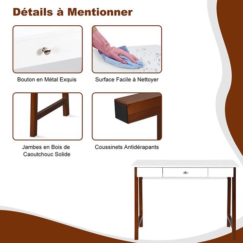 Bureau Informatique 103 X 50 X 76,5cm Table En Bois Avec Grand Plan De Travail