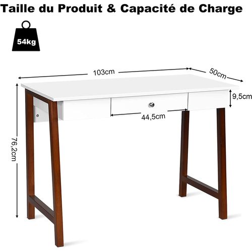 Bureau Informatique 103 X 50 X 76,5cm Table En Bois Avec Grand Plan De Travail