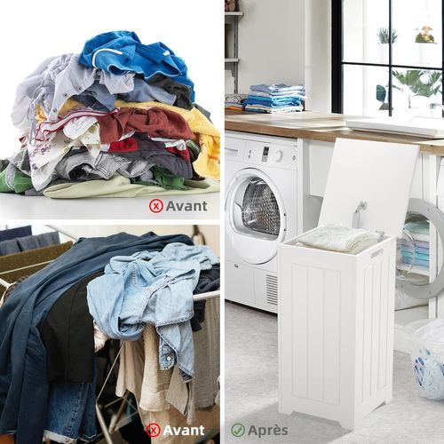 Panier à Linge Avec Couvercle 35 L Corbeille à Linge Rectangulaire Avec Charnière En Métal