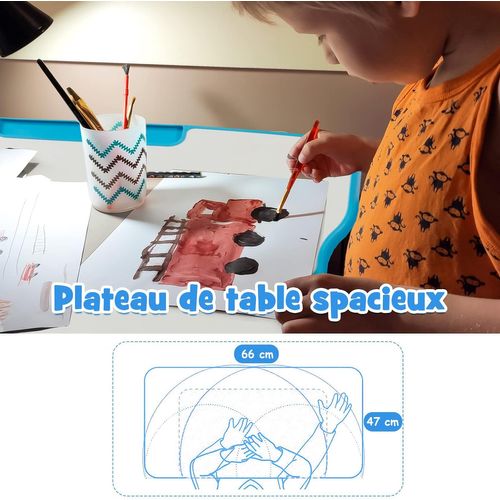 Bureau Enfant à Hauteur Réglable Inclinable 0-45°,Ensemble Table Et Chaise Avec Plateau,Bleu