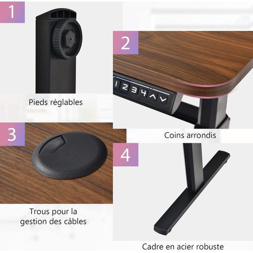 Bureau Assis-debout Électrique 120x60x(73-122) Cm Hauteur Réglable, Charge Max 80kg Bruit : <50 dB