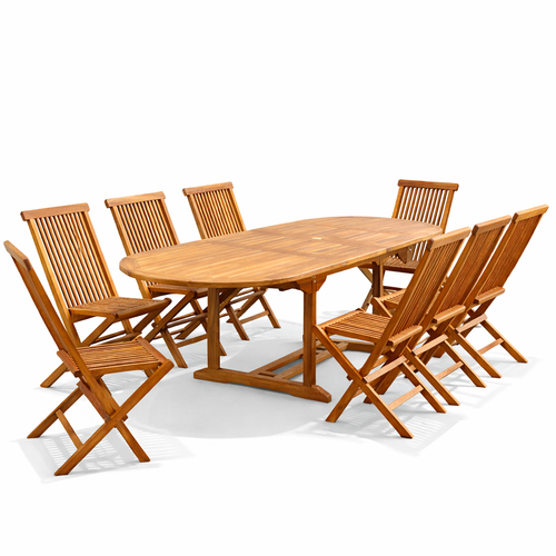 Lubok - Salon De Jardin Extensible Avec Table Ovale 10 Places En Teck Huilé