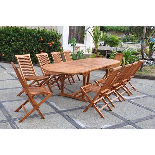 Lubok - Salon De Jardin Extensible Avec Table Ovale 10 Places En Teck Huilé