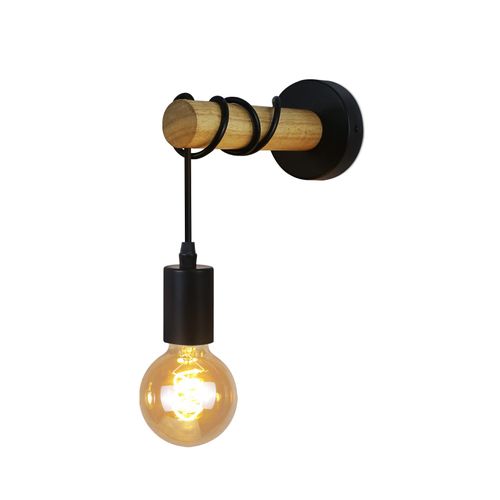 Applique Murale Rétro Industrielle Bois Noir Métal E27 Bureau