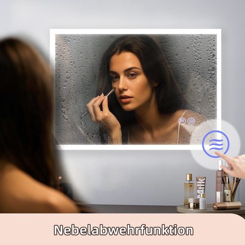 Miroir Avec Lumière 100x60cm Miroir Mural LED Verre Antidéflagrant Avec Miroir Tactile