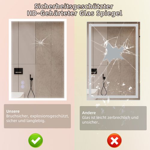 Miroir Avec Lumière 100x60cm Miroir Mural LED Verre Antidéflagrant Avec Miroir Tactile