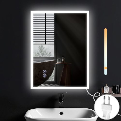 Miroir Avec Lumière - 60x80cm Miroir Mural LED Verre Antidéflagrant Avec Miroir Tactile