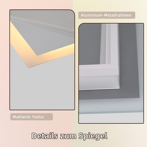 Miroir Avec Lumière - 60x80cm Miroir Mural LED Verre Antidéflagrant Avec Miroir Tactile