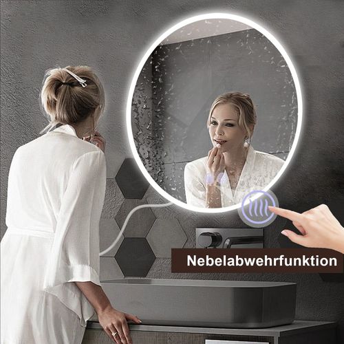 Miroir Avec Éclairage Miroir Mural LED Ip44 Rond 60cm Avec Fonction Miroir Tactile Éclairé Rond