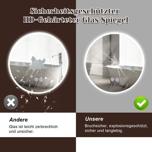 Miroir Avec Éclairage Miroir Mural LED Ip44 Rond 60cm Avec Fonction Miroir Tactile Éclairé Rond