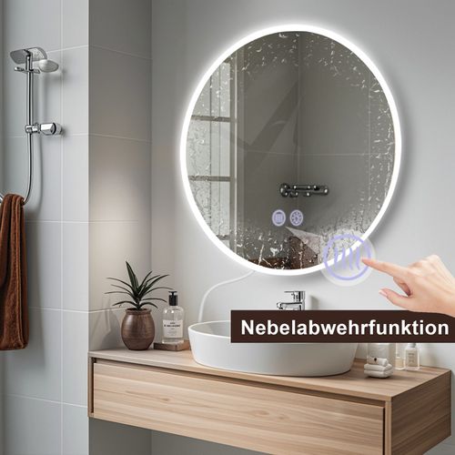 Miroir Avec Éclairage Miroir Mural LED Ip44 Rond 80cm Avec Fonction Miroir Tactile Éclairé