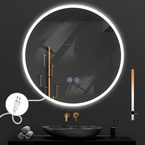 Miroir Avec Éclairage Miroir Mural LED Ip44 Rond 80cm Avec Fonction Miroir Tactile Éclairé