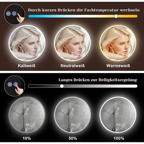 Miroir Avec Éclairage Miroir Mural LED Ip44 Rond 80cm Avec Fonction Miroir Tactile Éclairé